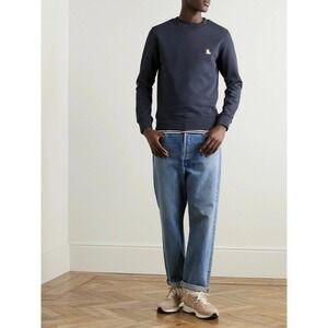 Maison Kitsune Chillax Fox Logo-Appliquéd Cotton-Jersey Sweatshirt Navy Blue‎ XS